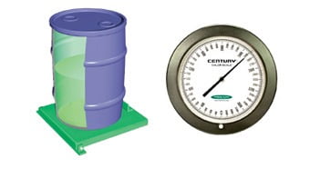 Drumm-scale base with hydraulic indicator